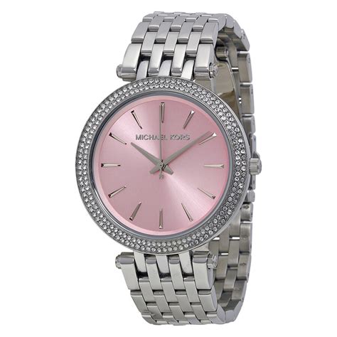 michael kors midsize silver watch with pink dial|hot pink Michael Kors Watch.